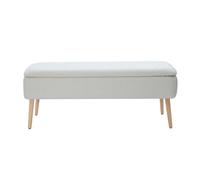 Miliboo Banc Coffre Effet Laine bouclée Blanc et Bois Clair Massif L120 cm Lars