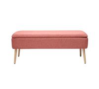 Banc coffre en tissu effet velours texturé terracotta et bois clair massif L120 cm LARS