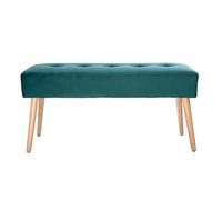 Miliboo Banc scandinave capitonné en Tissu Velours Bleu pétrole et Bois Clair L96 cm GUESTA
