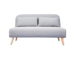 Miliboo Banquette Convertible 2 Places en Tissu Gris Clair et Bois Clair AMIKO