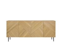 Buffet design en bois clair chêne massif gravé et métal noir 4 portes L180 cm ARCHIPEL