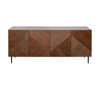 Miliboo - Buffet design en bois foncé chêne massif gravé et métal noir 4 portes L180 cm ARCHIPEL
