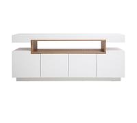 Miliboo - Buffet scandinave blanc laqué brillant et bois 4 portes L180 cm LIVO