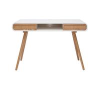 Bureau avec rangement vintage blanc, cannage et bois clair L120 cm OLYMPE