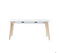 Bureau avec rangements 2 tiroirs scandinave blanc et bois clair L160 LEENA