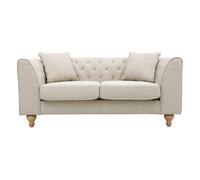 Miliboo - Canapé 2 places capitonné en tissu beige et bois clair MONTAIGNE