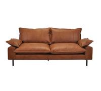 Miliboo - Canapé 3 places en cuir aspect vieilli marron cognac et métal noir DORY