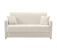 Miliboo - Canapé convertible 2-3 places en tissu beige et bois clair avec matelas 13 cm SKANDY
