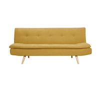 Miliboo Canapé Convertible 3 Places en Tissu Effet Velours Jaune Moutarde et Bois Clair Senso