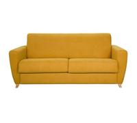 Miliboo - Canapé convertible 3 places en tissu jaune moutarde et bois clair avec matelas L140 cm 13 cm GRAHAM