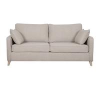 Canapé convertible scandinave 3 places en tissu beige et bois clair avec matelas 10 cm PAPEL