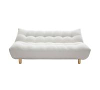 Miliboo - Canapé convertible scandinave 3 places en tissu effet laine bouclée blanc et bois clair YUMI