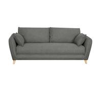 Canapé convertible scandinave 3 places en tissu gris anthracite et bois clair avec matelas 10 cm CREEP