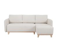 Miliboo - Canapé d'angle convertible et réversible 3-4 places en tissu effet velours beige et bois clair ROMANE