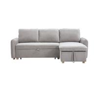 Canapé d'angle convertible réversible avec coffre 3 places en tissu chenille gris et bois clair ORSO