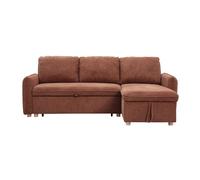 Miliboo - Canapé d'angle convertible réversible avec coffre 3 places en tissu chenille terre brûlée et bois clair ORSO