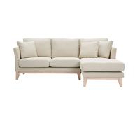 Canapé d'angle droit déhoussable 4 places en tissu beige et bois clair OSLO