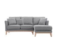 Canapé d'angle droit déhoussable scandinave 4 places en tissu gris clair et bois clair OSLO