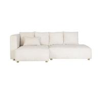 Canapé d'angle gauche 3 places en tissu velours côtelé beige et bois clair HARLEM