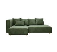 Miliboo - Canapé d'angle gauche 3 places en tissu velours côtelé vert kaki et bois clair HARLEM