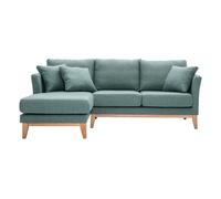 Canapé d'angle gauche déhoussable scandinave en tissu vert de gris et bois clair 3-4 places OSLO
