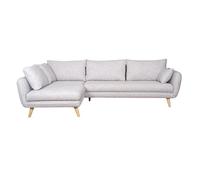Miliboo - Canapé d'angle gauche scandinave 5 places en tissu gris clair chiné et bois clair CREEP