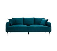 Miliboo Canapé Design 3 Places en Tissu Velours Bleu pétrole et métal Noir Jerry