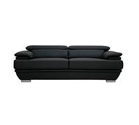Canapé design avec têtières ajustables 3 places cuir noir et acier chromé EWING