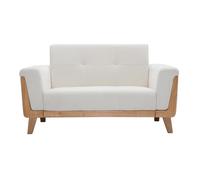 Miliboo Canapé scandinave 2 Places en Tissu Effet Velours Blanc cassé et Bois Clair Fjord