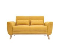 Miliboo - Canapé scandinave 2 places en tissu effet velours jaune moutarde et bois clair EKTOR