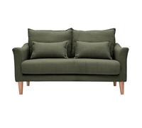 Canapé scandinave 2 places en tissu vert kaki et bois clair KATE