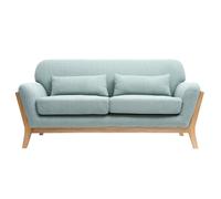 Canapé scandinave 2 places en tissu vert lagon et bois clair YOKO