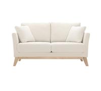 Miliboo - Canapé scandinave déhoussable 2 places en tissu effet laine bouclée blanc cassé et bois clair OSLO