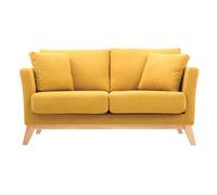 Miliboo Canapé scandinave déhoussable 2 Places en Tissu Effet Velours Jaune Moutarde et Bois Clair Oslo