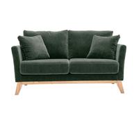 Canapé scandinave déhoussable 2 places en tissu effet velours vert kaki et bois clair OSLO