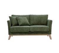 Miliboo - Canapé scandinave déhoussable 2 places en tissu velours côtelé vert kaki et bois clair OSLO