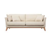 Canapé scandinave déhoussable 3 places en tissu beige et bois clair OSLO