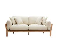 Canapé scandinave déhoussable 3 places en tissu blanc crème et bois clair KYO