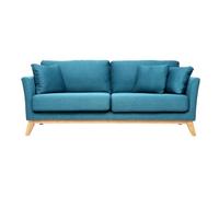 Miliboo Canapé scandinave déhoussable 3 Places en Tissu Bleu Canard et Bois Clair Oslo