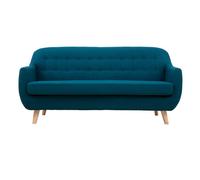 Canapé scandinave déhoussable 3 places en tissu bleu canard et bois clair YNOK