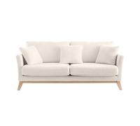 Canapé scandinave déhoussable 3 places en tissu effet laine bouclée blanc cassé et bois clair OSLO