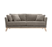 Miliboo Canapé scandinave déhoussable 3 Places en Tissu Effet Velours texturé Taupe et Bois Clair Oslo