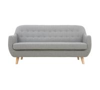 Canapé scandinave déhoussable 3 places en tissu gris clair et bois clair YNOK