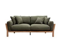 Canapé scandinave déhoussable 3 places en tissu vert kaki et bois clair KYO
