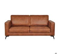 Miliboo - Canapé vintage 3 places cuir marron cognac aspect vieilli et métal noir SONNY