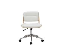 Miliboo Chaise de Bureau à roulettes Design Blanc, Bois Clair et Acier chromé ARAMON