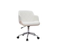 Chaise de bureau à roulettes design blanc, bois clair et acier chromé SANDRO