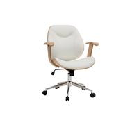 Miliboo - Chaise de bureau à roulettes design blanc, bois clair et acier chromé YORKE