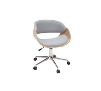 Miliboo - Chaise de bureau à roulettes design en tissu gris, bois clair et acier chromé BENT