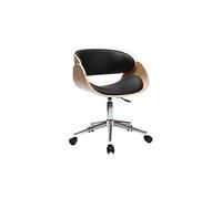 Chaise de bureau à roulettes design noir, bois clair et acier chromé BENT